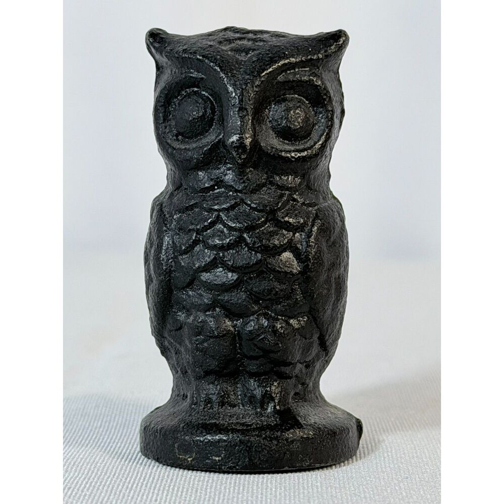 Vtg Cast Iron Mini Owl Standing Paperweight Figure Decor Accent Bird Lover 2"